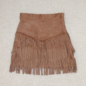 Altar'd State Brown Mini Fringe Skirt